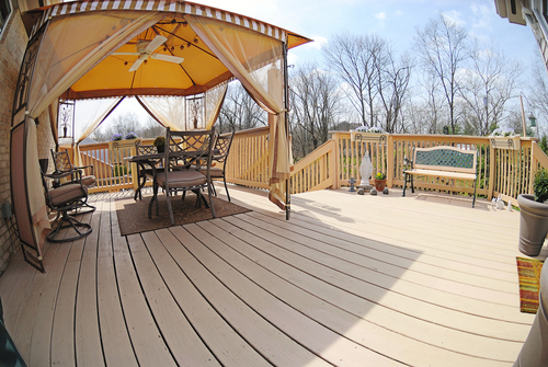 A composite deck with a fish eye lens